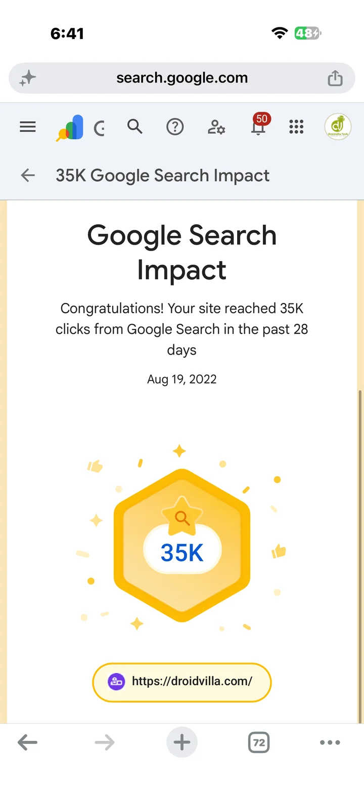 35K Google Search clicks in 28 days (Google Search Console, 28 days to 19 Aug 2022)