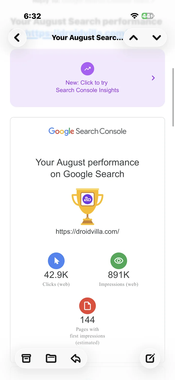 August search performance (Google Search Console, August (year not shown on the report))