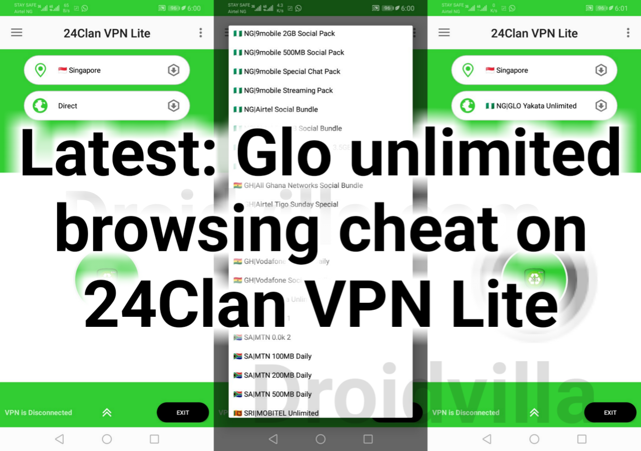 Latest: Glo unlimited browsing cheat on 24Clan VPN Lite