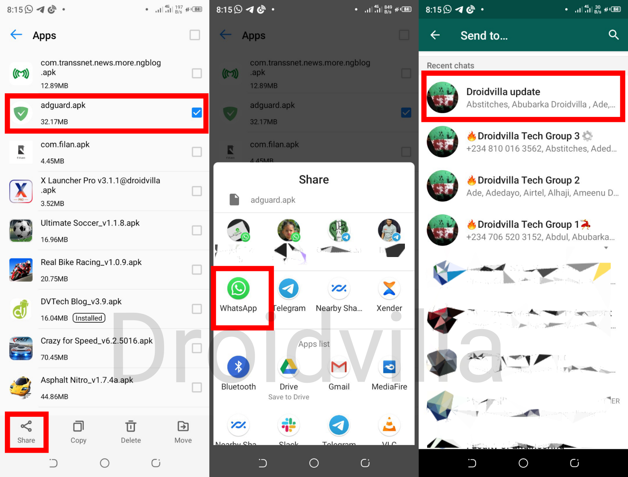 Send apps on whatsapp