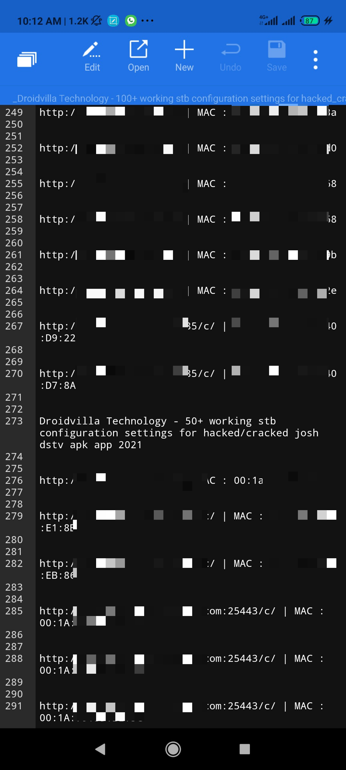 Working stb configuration