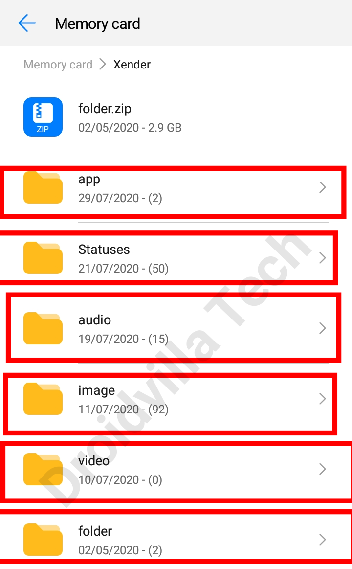 Xender sent files on android
