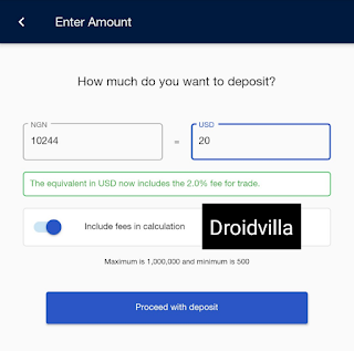 Input amount to deposit on roqqu