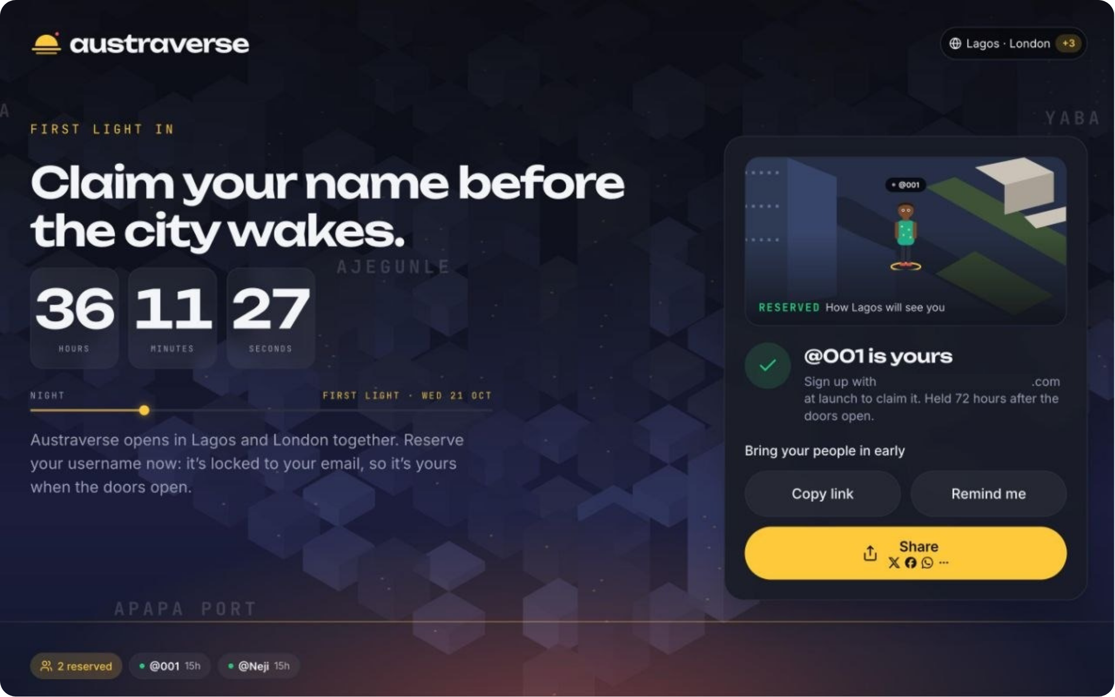 Austraverse free 3D crypto city with live coin ticker in Lagos